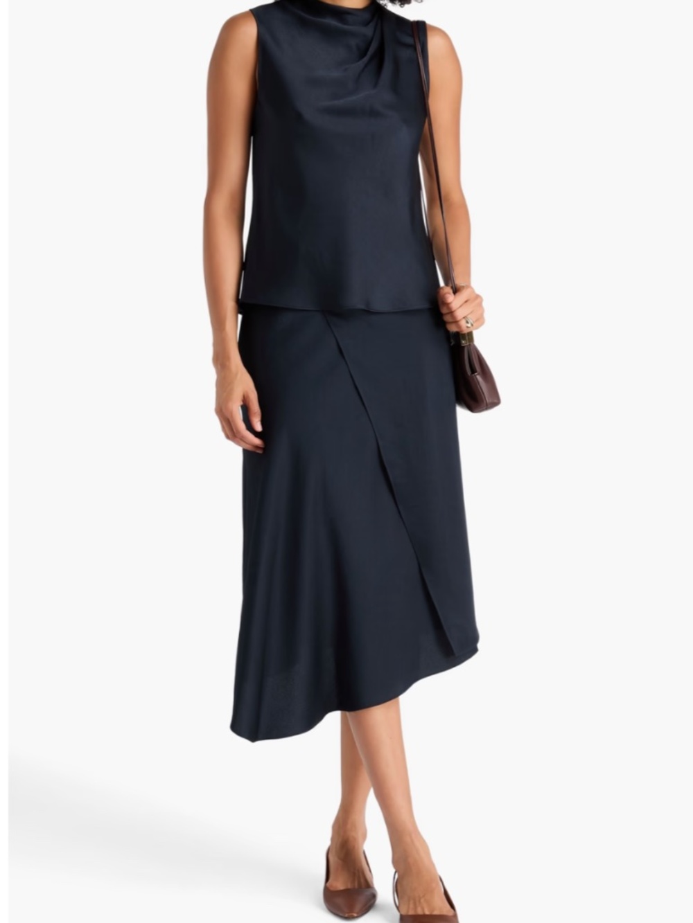 Vince Wrap-effect satin crepe Midi Skirt navy